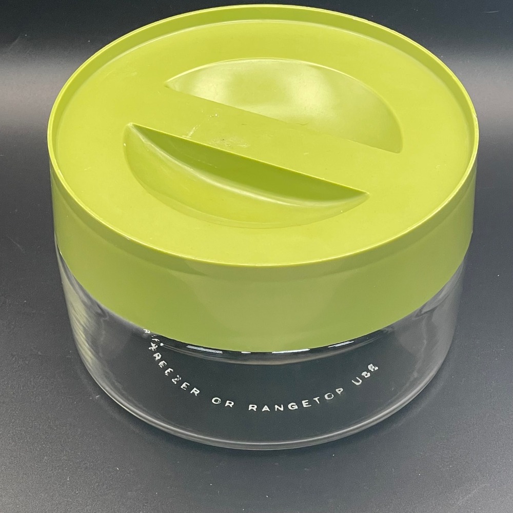 Pyrex Store N See Canister Vintage Glass Jar Avocado Green Lid 5 Inch Excellent